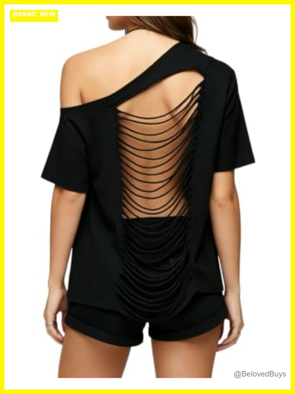 Off Shoulder Oversized Distressed Ripped Tee Shredded Backless Top